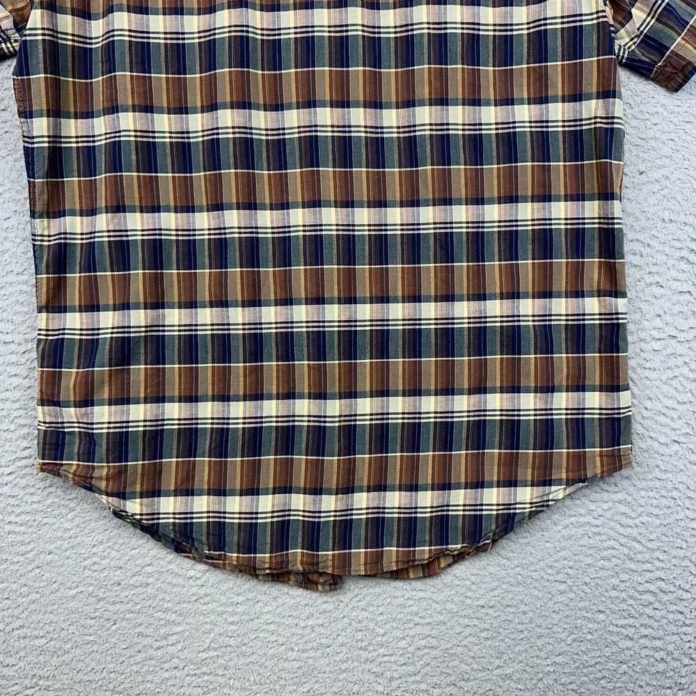 Polo Ralph Lauren Shirt Mens Medium Brown Blue Plaid Short Sleeve Button Up‎